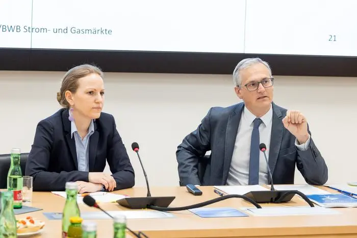E-Control und BWB: Erste Ergebnisse der Taskforce Strom & Gas.: Natalie Harsdorf-Borsch (BWB) und Wolfgang Urbantschitsch (E-Control)