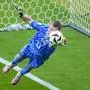 Austria's goalkeeper Patrick Pentz makes a save during a Group D match between Poland and Austria at the Euro 2024 soccer tournament in Berlin, Germany, Friday, June 21, 2024. (AP Photo/Petr Josek)
