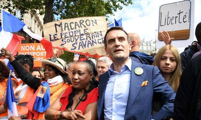Florian Philippot, einst Stellvertreter von Marine Le Pen, bei den Protesten  