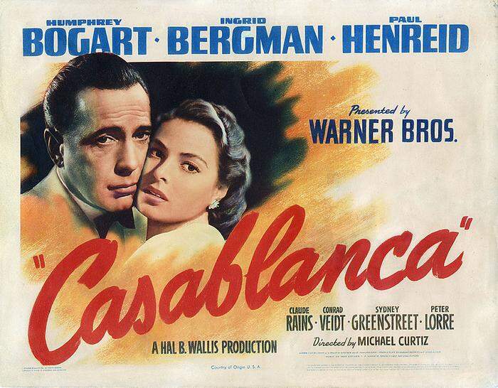 Plakat zum Film aus 1942 mit Ingrid Bergmann und Humphrey Bogart