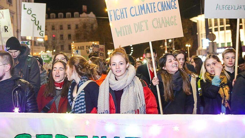 Der Klima-Streik am Freitagabend durch Graz