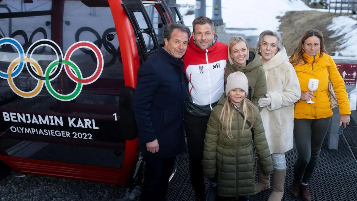 Franz Theurl, Benjamin Karl mit Frau Nina und Tochter Benina sowie Schwiegermama Sandra Grissmann und Mama Katharina Karl (von links)