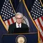 US Federal Reserve Chairman Jerome Powell holds a press conference at the end of Monetary Policy Committee meeting in Washington, DC, on December 13, 2023. The Reserve voted Wednesday to hold interest rates at a 22-year high for the third straight meeting and signaled it expects to make three cuts next year. The Fed's decided to keep its benchmark lending rate between 5.25 percent and 5.50 percent. (Photo by Brendan SMIALOWSKI / AFP)