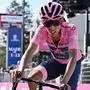FILE - Colombia's Egan Bernal after completing the 17th stage of the Giro d'Italia cycling race, from Canazei to Sega Di Ala, Italy, May 26, 2021. Former Tour de France champion Egan Bernal was taken to a hospital in stable condition Monday Jan. 24, 2022, after a training crash in Colombia, his team said. In a brief statement, the Ineos Grenadiers team said the 25-year-old Colombian rider was conscious when arriving at the hospital. (Marco Alpozzi/LaPresse via AP, File)