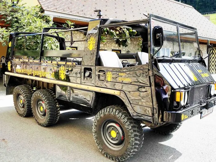 Der Pinzgauer wurde speziell für schwieriges Gelände entwickelt. Das perfekte Fahrzeug für eine Erkundungstour durch die Weinberge