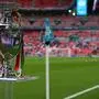 The European Championship trophy is seen before the UEFA EURO 2020 final football match between Italy and England at the Wembley Stadium in London on July 11, 2021. (Photo by Paul ELLIS / POOL / AFP)