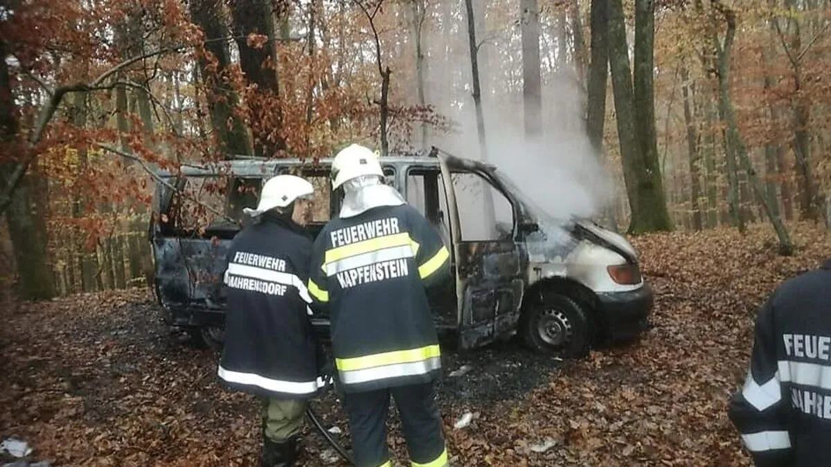 Trotz raschen Einsatzes der Feuerwehr brannte der Kleinbus völlig aus