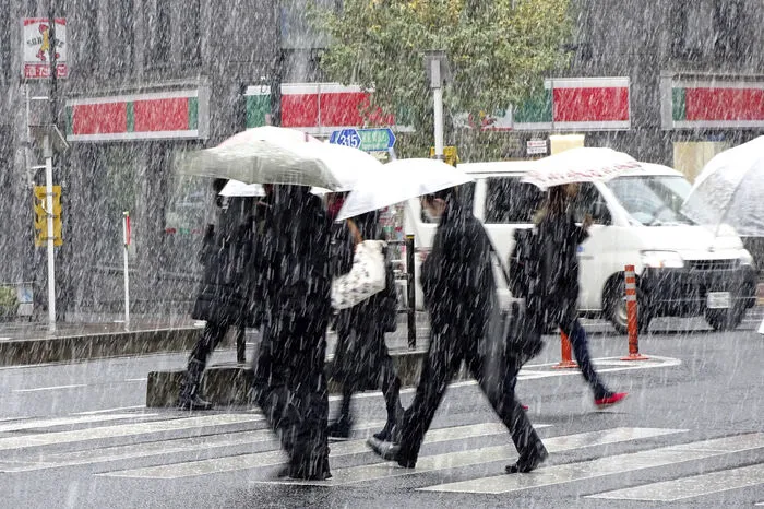 In der Stadt fielen bis zu zwei Zentimeter Schnee, in den Bergen im Osten Japans waren es bis zu 15 Zentimeter.