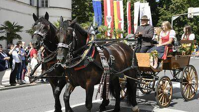 Viele Blicke zog beim Umzug Willi Wandallers Pferdekutsche auf sich