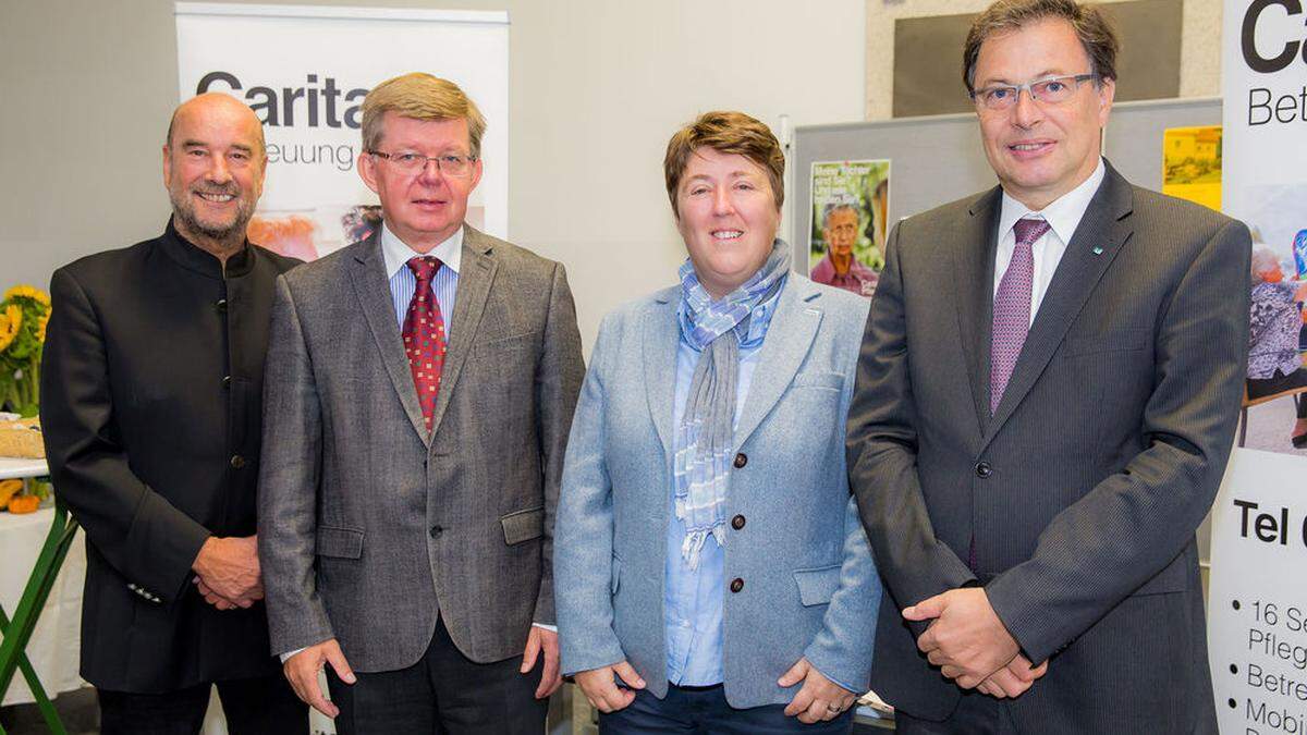 Begrüßten die Teilnehmer: Gemeinderat Arno Maier, Caritas-Direktor Herbert Beiglböck, Bereichsleiterin Petra Prattes, Rektor Wilfried Eichlseder