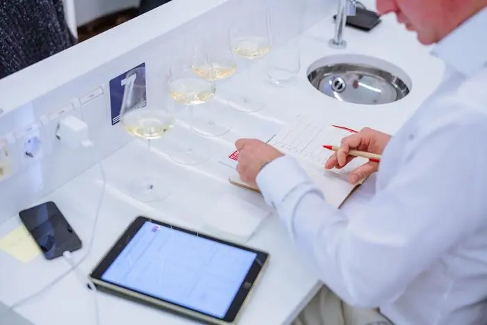 Die Weine wurden blind eingeschenkt, verkostet und abschließend via Tablet im 5-Punkte-System bewertet