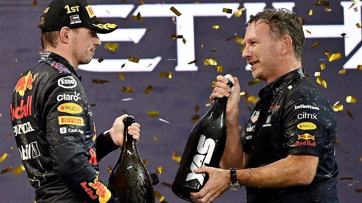 Max Verstappen feierte mit Christian Horner den Titel