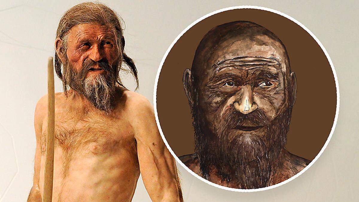 Die Ötzi-Rekonstruktion im Bozener Museum schufen Adrie und Alfons Kennis 2011 auf Basis des damaligen Forschungsstandes. Tatsächlich dürfte Ötzi aber wie in der Zeichnung ausgesehen haben