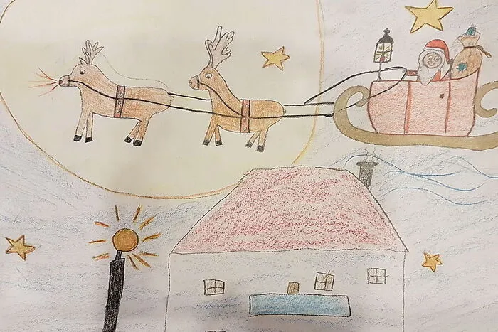20. Dezember: Mit seinem Rentier-Gespann und dem Schlitten schwebt der Weihnachtsmann im Sternenhimmel und bei Mondschein über die Häuser. Natürlich hat er auch einen Sack voll mit Geschenken dabei. Das ist die Vorstellung von Corinna Ehrenstein aus Althofen, die uns dieses liebevoll gezeichnete Bild geschickt hat. Das Mädchen ist neun Jahre alt und wollte unbedingt ihr Bild in der Zeitung sehen.