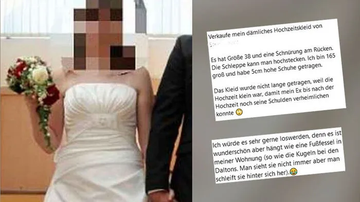 "Wer erlöst mich bitte", schreibt die Frau im Inserat – das "dämliche Hochzeitskleid" hänge "wie eine Fußfessel" in ihrer Wohnung