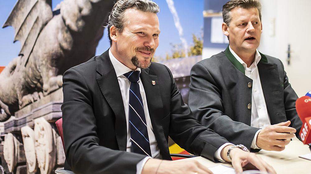 Wolfgang Germ (links) und Christian Scheider Donnerstagvormittag bei der Pressekonferenz