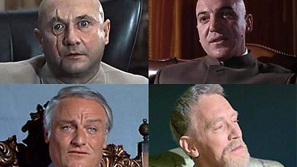 Lauter Blofelds: Donald Pleasance, Telly Savalas, Max von Sydow, Charles Gray (im Uhrzeigersinn)