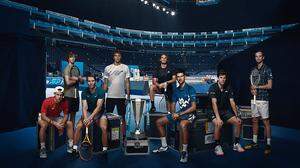 Die besten acht Spieler der Saison: Schwartzman, Rublew, Nadal, Zverev, Tsitsipas, Djokokovic, Thiem und Medwedew (von links)