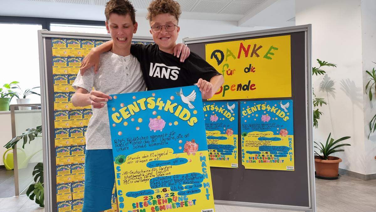 Felix Roth und Gregor Wurzer haben die Centsammelaktion in ihrer Schule gestartet 