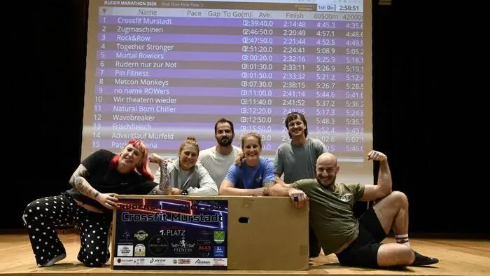 Das Siegerteam von CrossFit Murstadt hat zusätzlich 400 Euro bei der Ruderchallenge gespendet