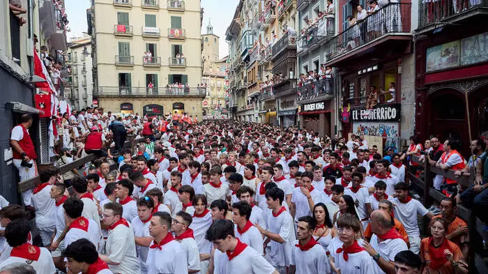 Der „Bullenlauf“ in Pamplona, Spanien. 