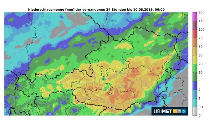 Regenmengen innerhalb von 24 Stunden 