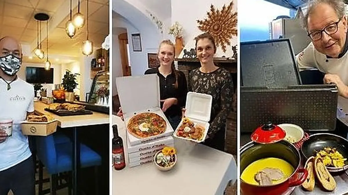 Ein hartes Jahr für die Gastronomie: Roland Ronacher, Anna und Karin Oberlerchner und Emmanuel Stadler haben sich auf Takeaway eingestellt (von links nach rechts) 