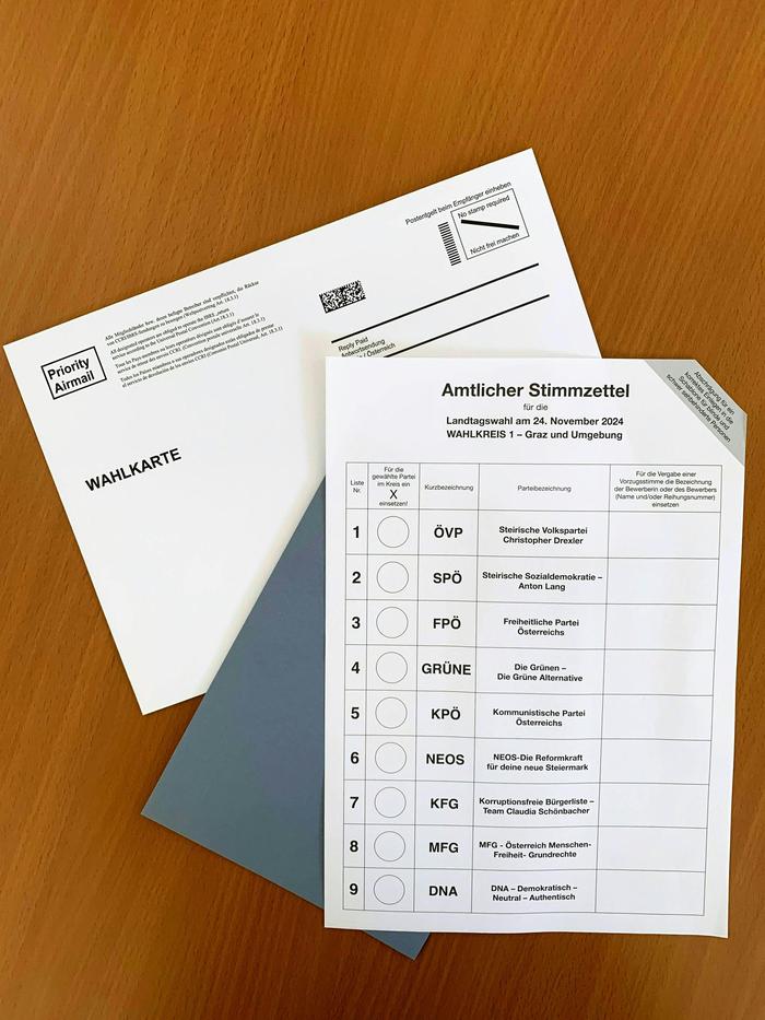 Der Stimmzettel für die steirische Landtagswahl 2024