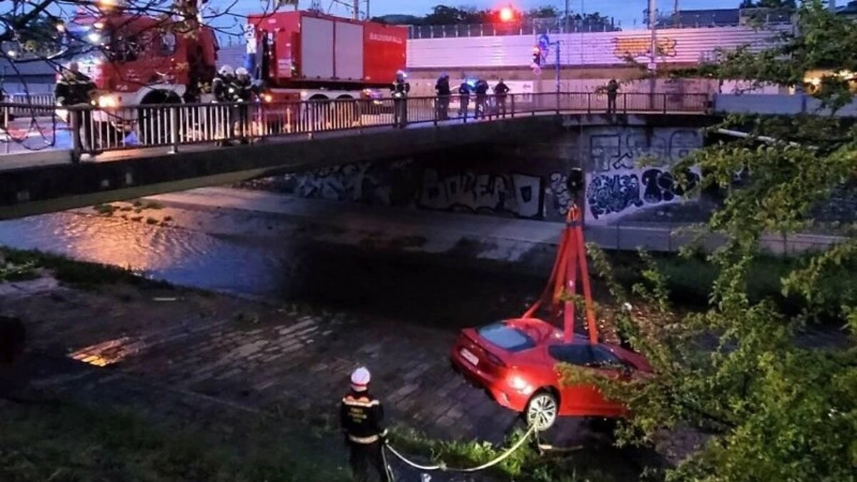Wiener Berufsfeuerwehr barg das Autowrack aus dem Wasser