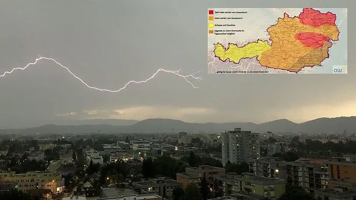 Im Osten Österreichs bzw. möglicherweise auch im Südosten gibt es am Dienstag die größte Gewittergefahr