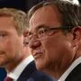Christian Lindner (FDP, links)  als ein Mann der Stunde – Armin Laschet (CDU, rechts) fortan mehr Moderator als Chef 