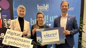 Technologiereferentin Gaby Schaunig, Gründerin und Primus-Gewinnerin Magdalena Druml sowie Neo-Build-Geschäftsführer Martin Trink | Technologiereferentin Gaby Schaunig, Gründerin und Primus-Gewinnerin Magdalena Druml sowie Neo-Build-Geschäftsführer Martin Trink