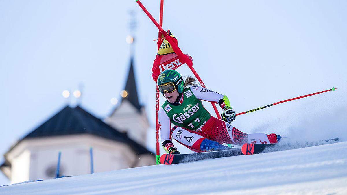 Katharina Liensberger fuhr im Riesentorlauf in Lienz 2019 auf Platz drei