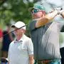 BEDMINSTER, NJ - AUGUST 12: Bernd Wiesberger of Cleeks GC tees off at the 2nd tee to start round 2 of LIV Golf Bedminster on August 12, 2023 at Trump National Golf Club in Bedminster, New Jersey. Photo by Rich Graessle/Icon Sportswire GOLF: AUG 12 LIV Golf Bedminster EDITORIAL USE ONLY Icon23081222460