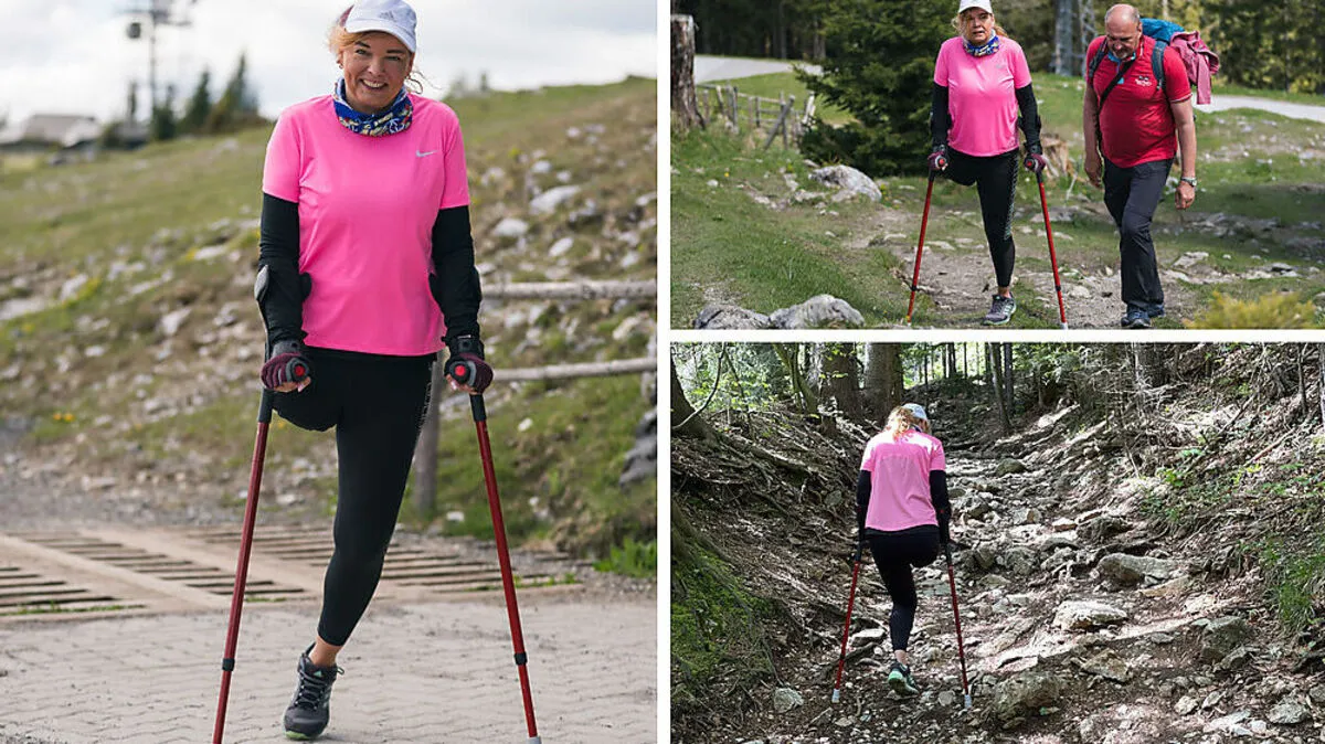 Kämpferin: Sigrun Passelat schaffte es mit Stützen auf den Schöckl
