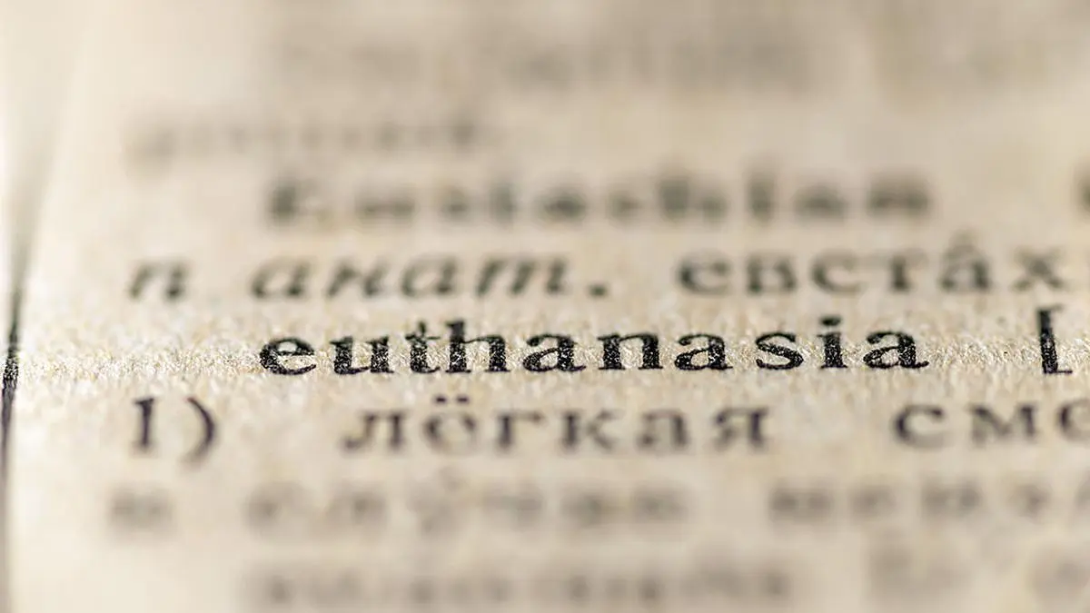 focus on euthanasia word printed inside vintage dictionary