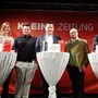 Michael Rossmann (FPÖ), Andreas Thürschweller (SPÖ) und Walter Tschuchnig (ÖVP) flankiert von den Redakteuren Barbara Kahr und Robert Lenhard