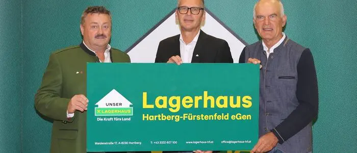 Das neue Lagerhaus Hartberg-Fürstenfeld präsentiert sich: Obmann Konrad Schützenhöfer, Geschäftsführer Hermann Klapf und Aufsichtsratsvorsitzender Roman Bruckner