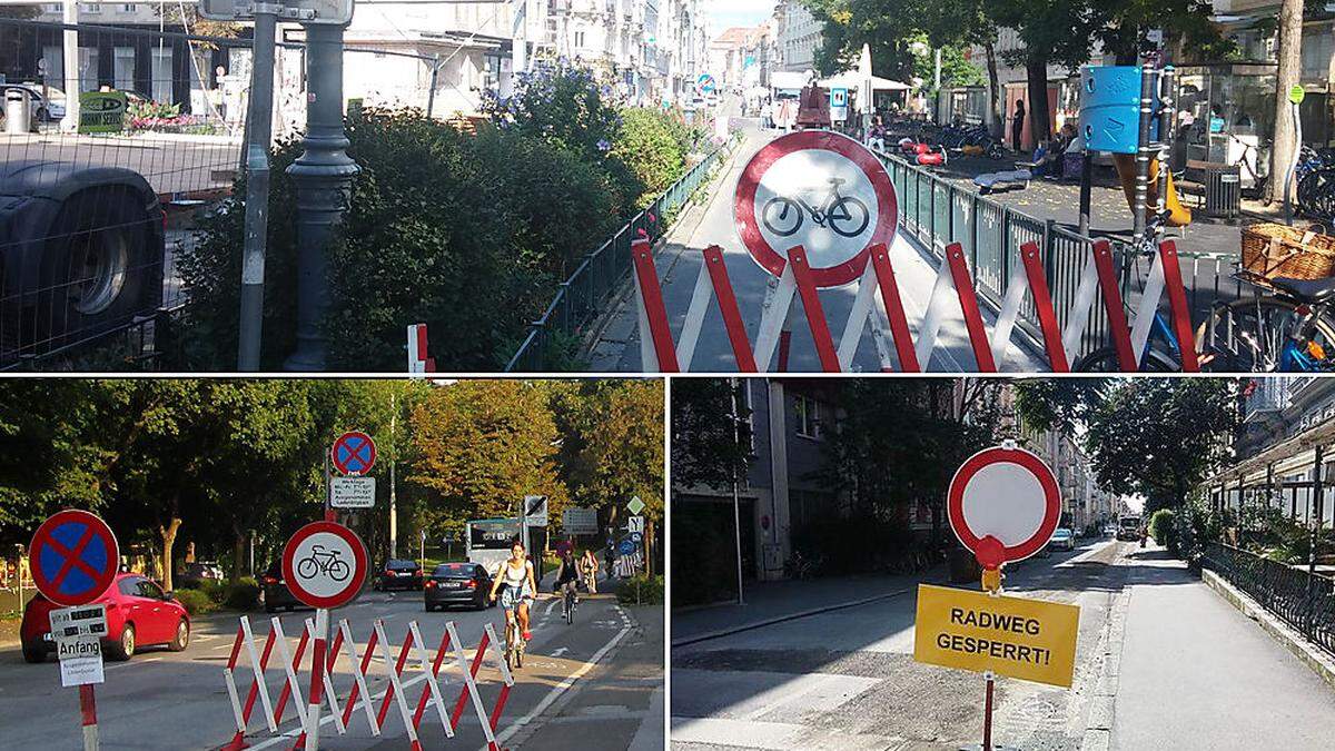 Immer wieder sorgen unangekündigte Radwegsperren für Ärger: beim Eisernes Tor, vor dem Umbau in der Jahngasse, in der Klosterwiesgasse