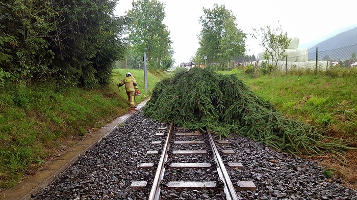 Ein Unwetter hat am Donnerstagnachmittag in Mittersill im Salzburger Pinzgau zahlreiche Schäden verursacht. Im Ortsteil Burk wurde eine Trafostation durch einen Blitz in Brand gesetzt. Das Feuer war rasch gelöscht, berichtete die Polizei am Abend. Ein durch den Sturm entwurzelter Baum blockierte die Gleise der Pinzgauer Lokalbahn.  