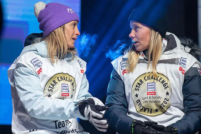 Gespräch zwischen ehemaligen Kolleginnen: Olympiasiegerin Frida Hansdotter mit Michaela Kirchagsser