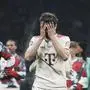 Bayern's Thomas Mueller reacts at the end of the Champions League quarterfinal second leg soccer match between Inter Milan and Bayern Munich at the San Siro stadium in Milan, Italy, Wednesday, April 16, 2025. (AP Photo/Antonio Calanni)