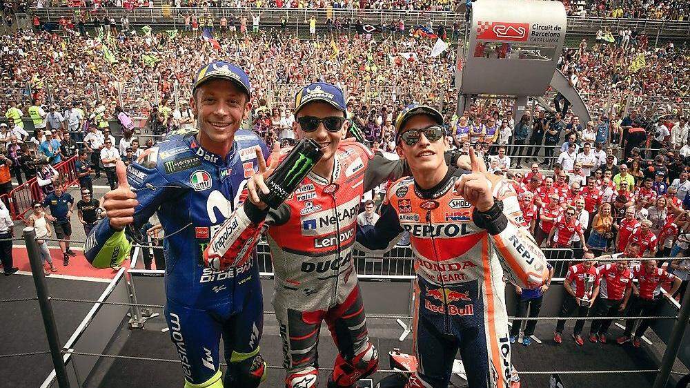 Rossi (3.), Lorenzo (1.) und Marquez (2.)