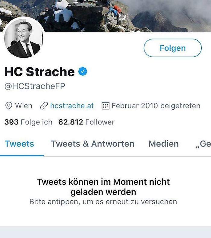 Auch der Twitter-Account von Heinz-Christian Strache funktioniert nicht mehr