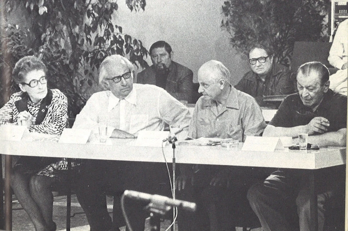 Die Juroren Gertrud Fussenegger, Hans Weigel, Manes Sperber und Friedrich Torberg