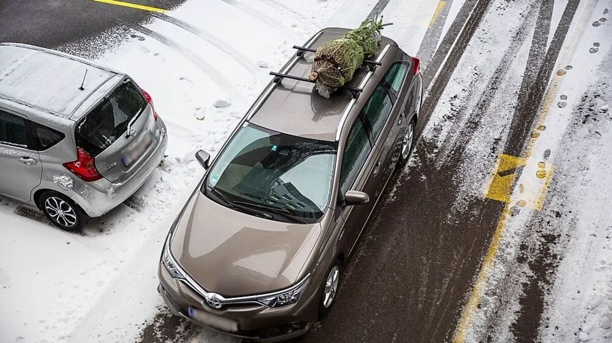 Christbaumtransport am Dach