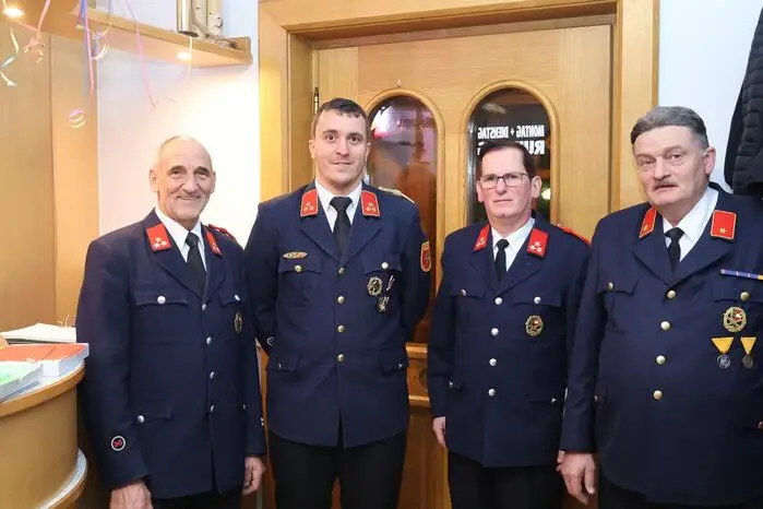 von links: Franz Berger sen., Kommandant Franz Berger, Gerfried Eberhard und Kommandant-Stellvertreter Johann Rampitsch 