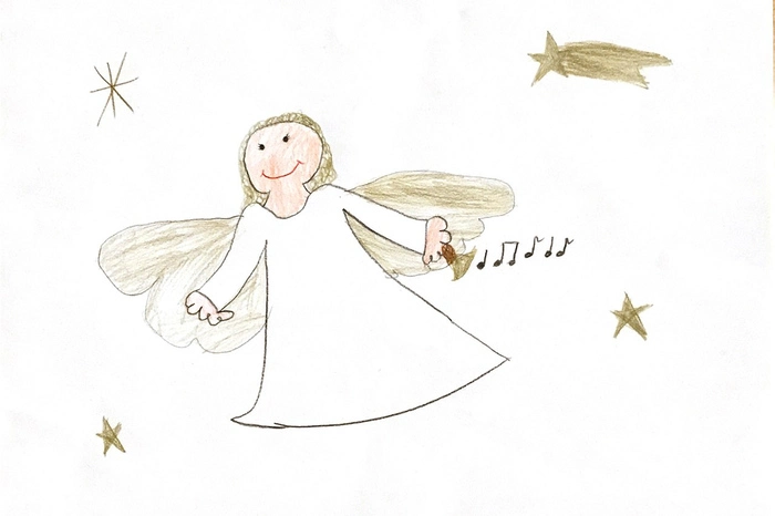 Magdalena Brunner (8) aus St. Stefan zeichnet das Christkind, das läutet, weil die Geschenke da sind