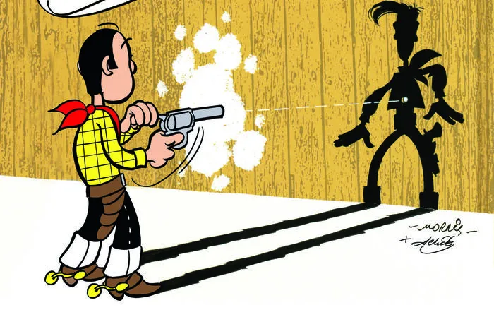 Den Anstoß für den Namen Lucky Luke gab Morris Bruder Louis de Bévère. In den ersten Geschichten ist Luke zwar schnell, aber schneller als sein Schatten schießt er noch nicht.