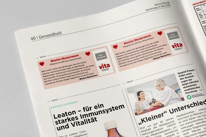 Vita-Botschaft, Format 98 x 40 mm